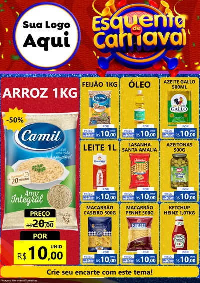 Modelo de Encarte para Encarte A4 Vertical com o tema Esquenta de Carnaval para Supermercado