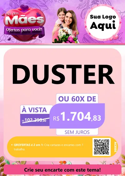 Modelo de Cartaz para Cartaz A4 Vertical com o tema Dia das Mães Ofertas para Você! para Concessionaria de Carros