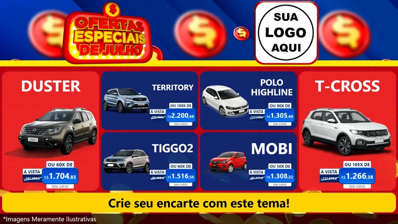 Modelo de TV para TV Horizontal com o tema Ofertas Especiais de Julho para Concessionaria de Carros