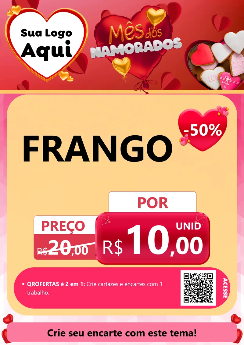 Modelo de Cartaz para Cartaz A4 Vertical com o tema Mês dos Namorados para Assados
