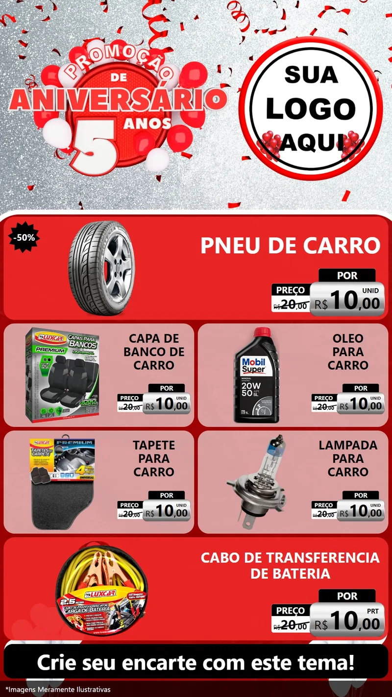Modelo de TV para TV Vertical com o tema Promoção de Aniversário - 5 Anos para Auto peças