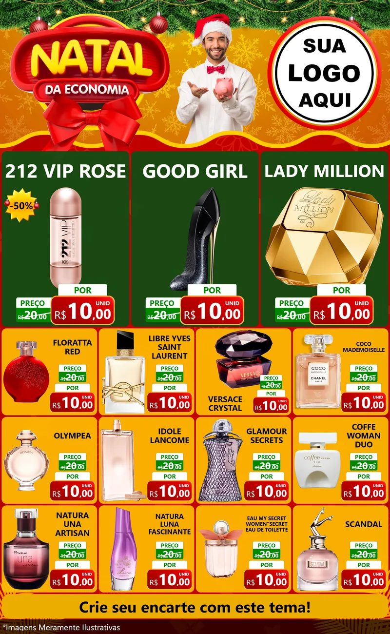 Modelo de Encarte para Encarte Grande com o tema Natal da Economia para Perfumes