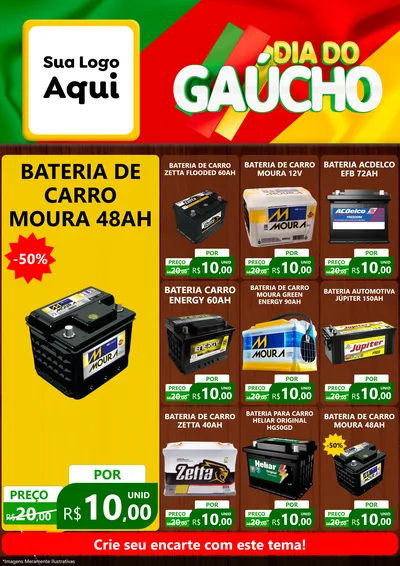 Modelo de Encarte para Encarte A4 Vertical com o tema Dia do Gaúcho para Baterias Elétricas