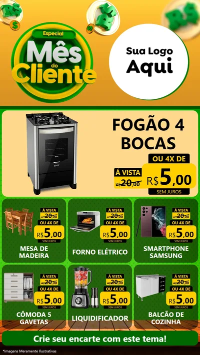 Modelo de Rede Social para Stories com o tema Especial Mês do Cliente para Móveis e Eletro