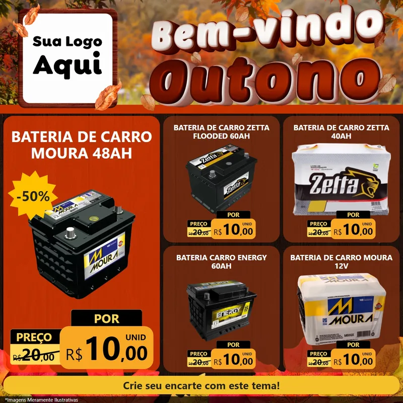 Modelo de Rede Social para Feed Facebook com o tema Bem-vindo Outono para Baterias Elétricas