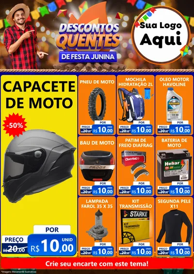 Modelo de Encarte para Encarte A4 Vertical com o tema Descontos Quentes de Festa Junina para Moto peças