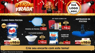 Modelo de TV para TV Horizontal com o tema Ofertas da Virada para Produtos para Piscina