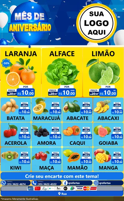Modelo de Encarte para Encarte Grande com o tema Mês de Aniversário para Hortifrúti