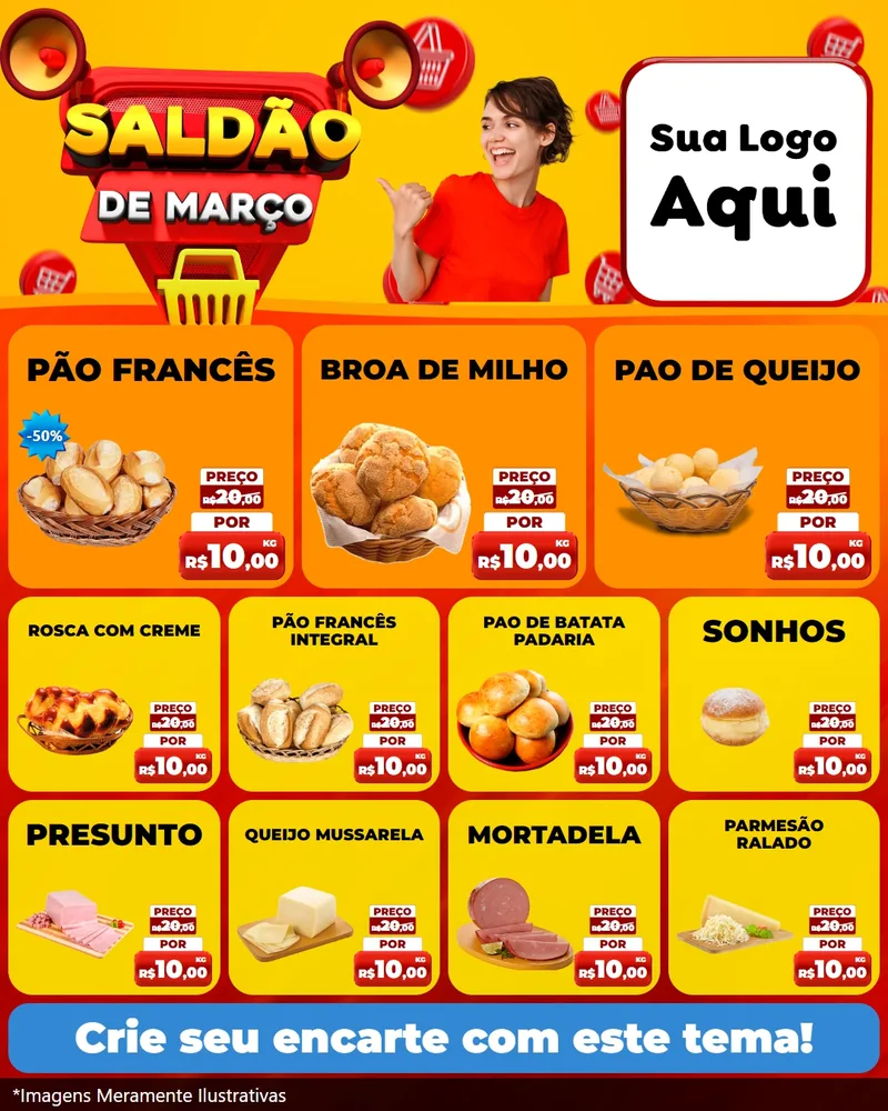 Modelo de Rede Social para Feed Instagram com o tema Saldão de Março para Padaria