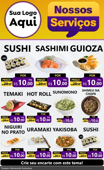 Modelo de Encarte para Encarte Grande com o tema Nossos Serviços para Comida japonesa