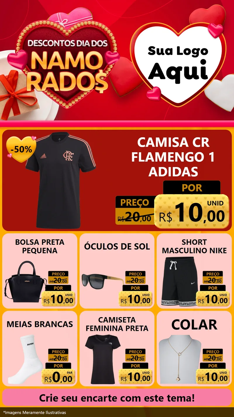 Modelo de Rede Social para Stories com o tema Descontos Dia dos Namorados para Roupas e acessórios