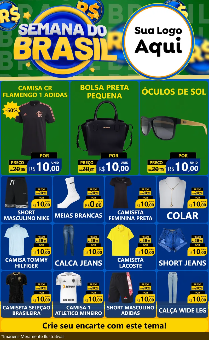 Modelo de Encarte para Encarte Grande com o tema Semana Do Brasil para Roupas e acessórios