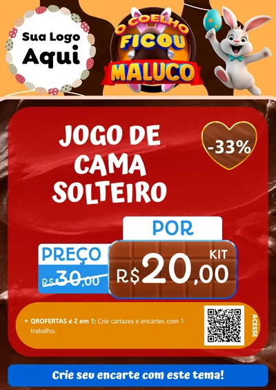Modelo de Cartaz para Cartaz A4 Vertical com o tema O Coelho Ficou Maluco - Páscoa para Cama, Mesa e Banho