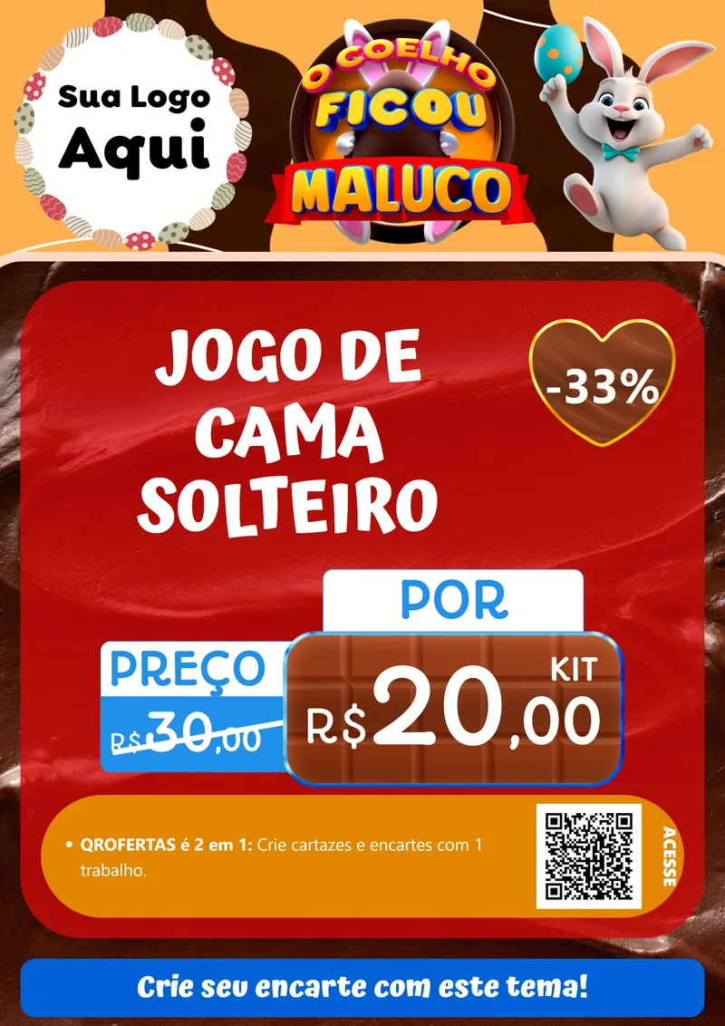Modelo de Cartaz para Cartaz A4 Vertical com o tema O Coelho Ficou Maluco - Páscoa para Cama, Mesa e Banho