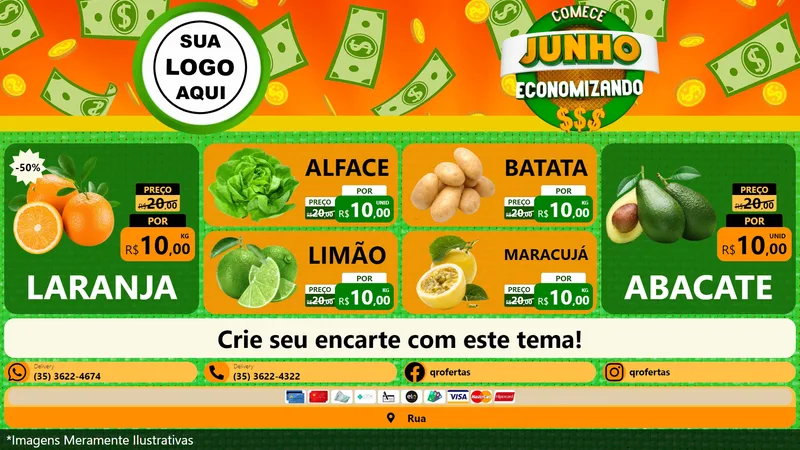 Modelo de TV para TV Horizontal com o tema Comece Junho Economizando para Hortifrúti