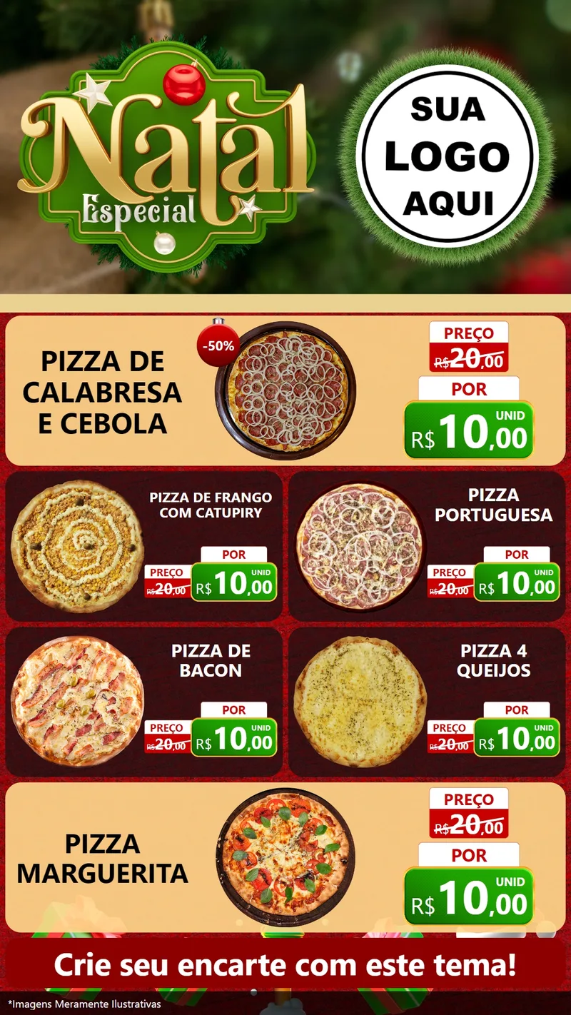 Modelo de TV para TV Vertical com o tema Natal Especial para Pizzaria