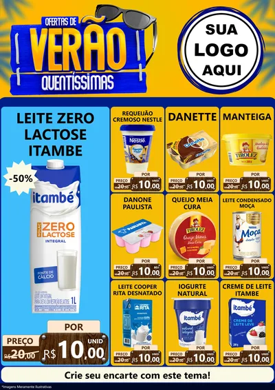 Modelo de Encarte para Encarte A4 Vertical com o tema Ofertas de Verão Quentíssimas para Frios e Laticínios
