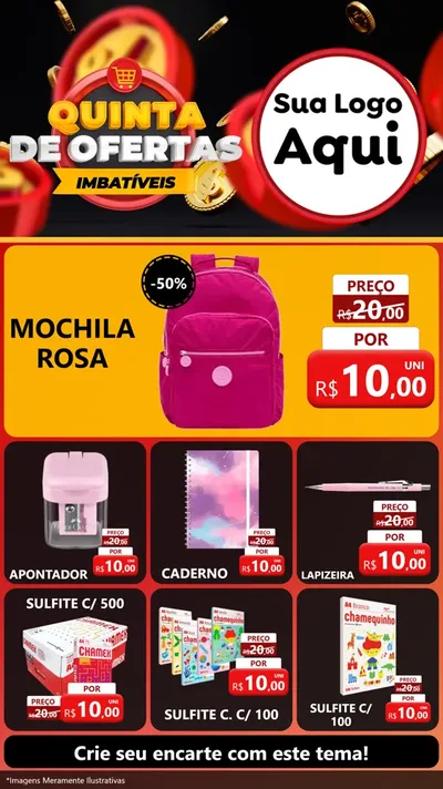 Modelo de Rede Social para Stories com o tema Quinta de Ofertas Imbatíveis para Papelaria