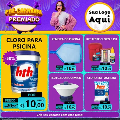 Modelo de Rede Social para Feed Facebook com o tema Pré-Carnaval Premiado para Produtos para Piscina