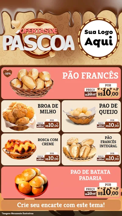 Modelo de TV para TV Vertical com o tema Ofertas de Páscoa para Padaria