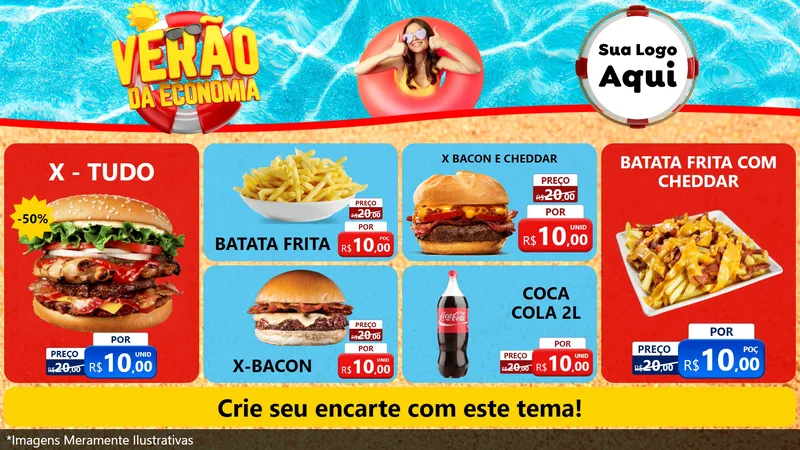 Modelo de TV para TV Horizontal com o tema Verão da Economia para Hamburgueria