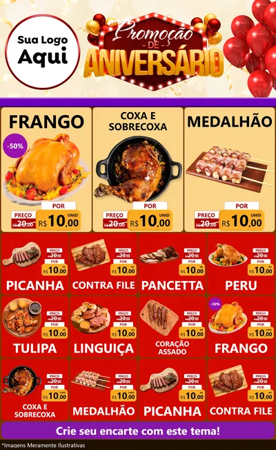 Modelo de Encarte para Encarte Grande com o tema Promoção de Aniversário para Assados