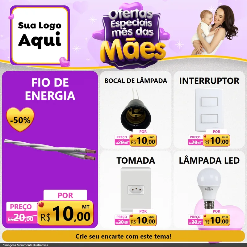 Modelo de Rede Social para Feed Facebook com o tema Ofertas Especiais - Mês das Mães para Materiais Elétricos