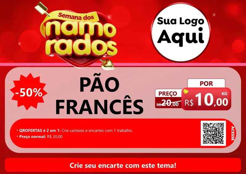 Modelo de Cartaz para Cartaz A4 Horizontal com o tema Semana dos namorados para Padaria