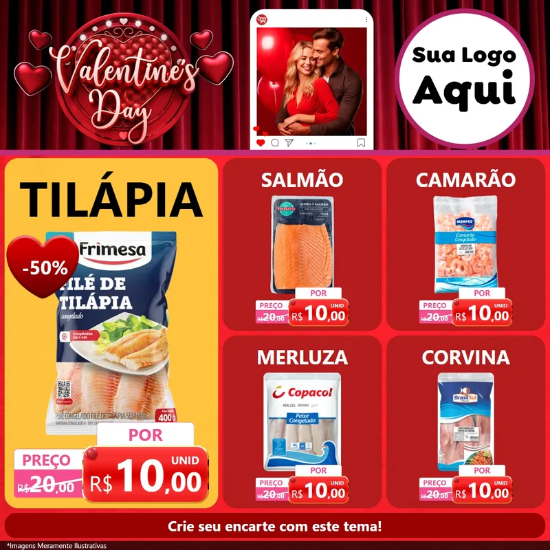 Modelo de Rede Social para Feed Facebook com o tema Valentine's Day para Peixaria