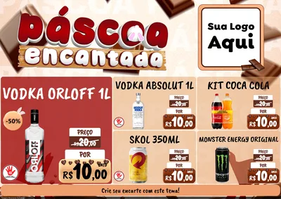 Modelo de Encarte para Encarte A4 Horizontal com o tema Páscoa Encantada para Distribuidora de bebidas