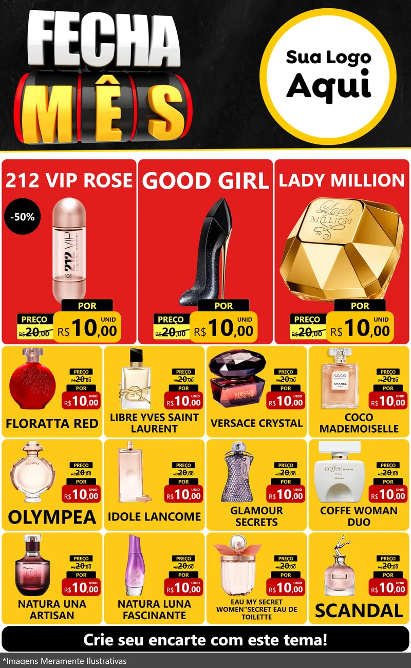 Modelo de Encarte para Encarte Grande com o tema Fecha Mês para Perfumes