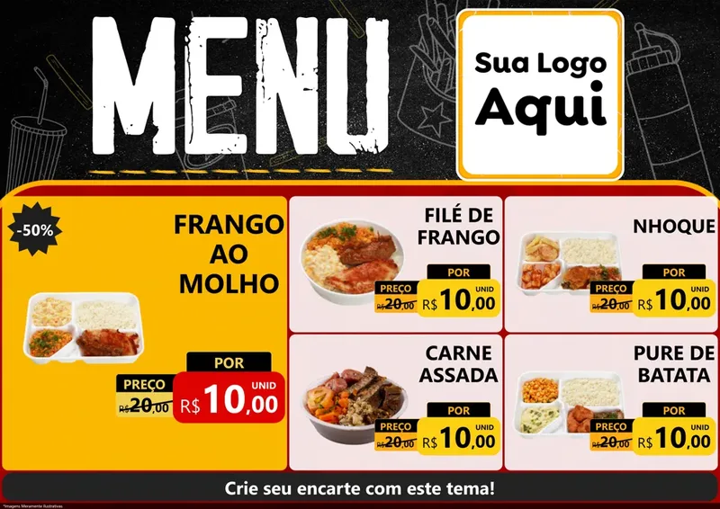 Modelo de Encarte para Encarte A4 Horizontal com o tema Menu para Restaurante