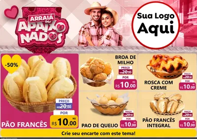 Modelo de Encarte para Encarte A4 Horizontal com o tema Arraiá dos Apaixonados - Junina para Padaria