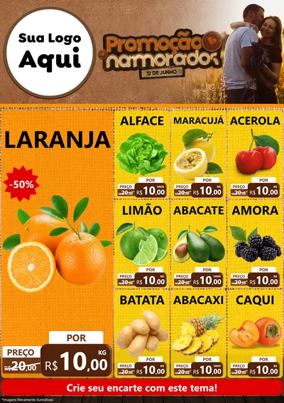 Modelo de Encarte para Encarte A4 Vertical com o tema Promoção Namorados para Hortifrúti