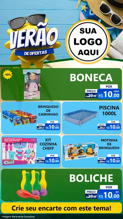 Modelo de TV para TV Vertical com o tema Verão de Ofertas para Brinquedos