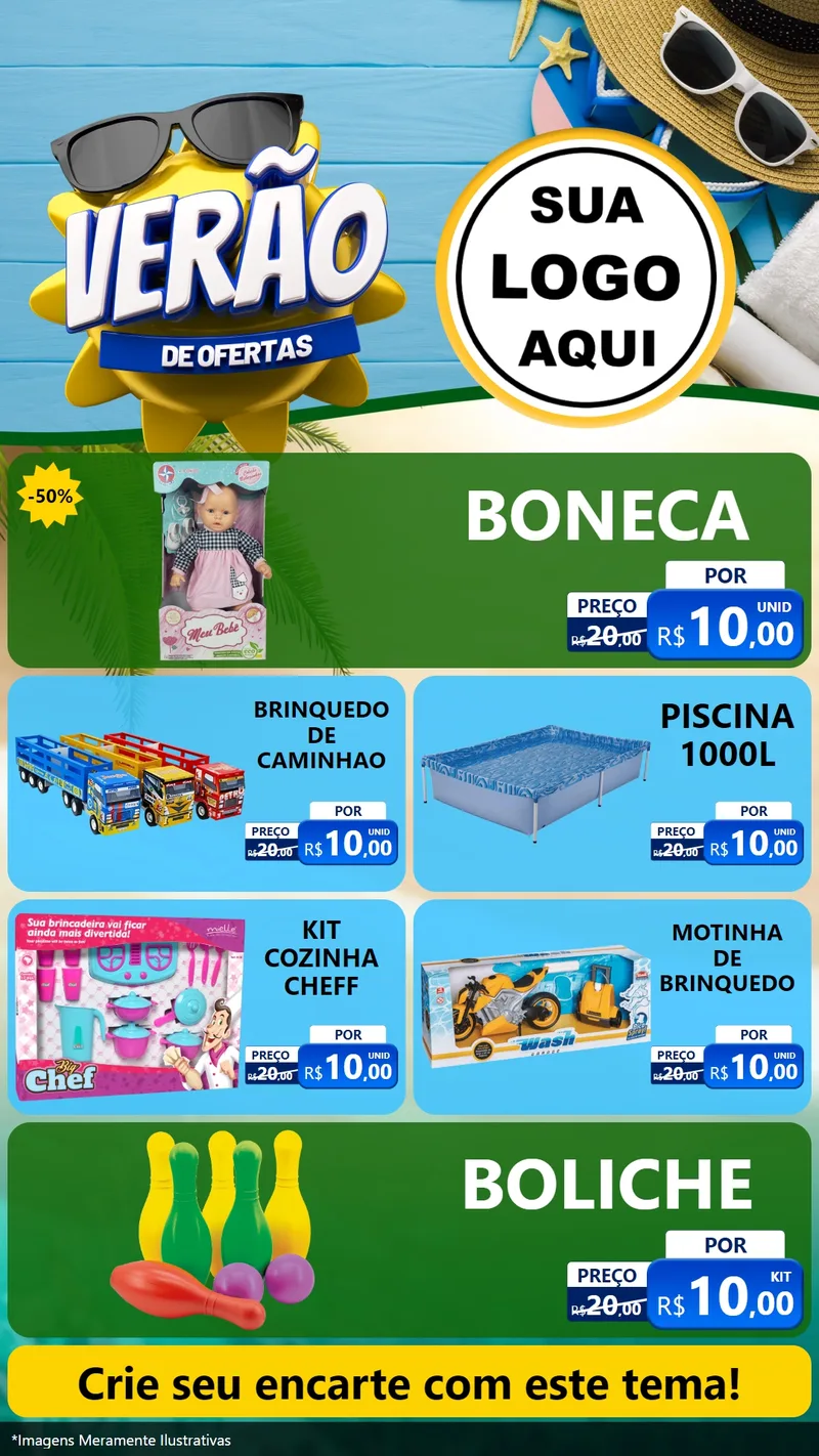 Modelo de TV para TV Vertical com o tema Verão de Ofertas para Brinquedos