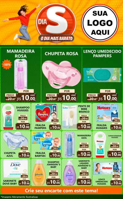 Modelo de Encarte para Encarte Grande com o tema Dia S - O Dia Mais Barato para Bebês
