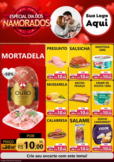 Modelo de Encarte para Encarte A4 Vertical com o tema Especial Dia Dos Namorados para Frios e Laticínios