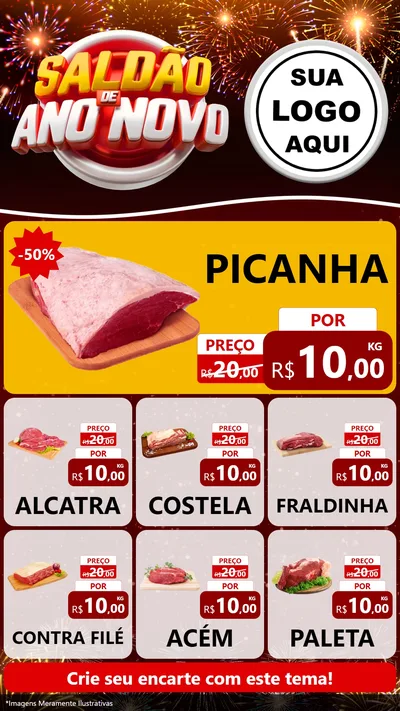 Modelo de Rede Social para Stories com o tema Saldão de Ano Novo para Açougue