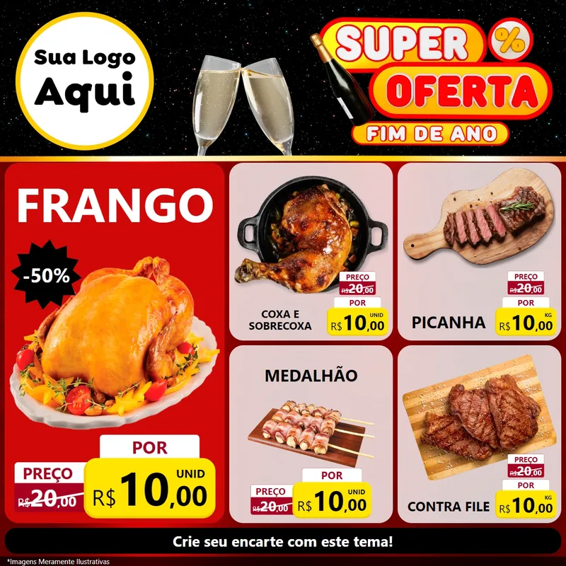Modelo de Rede Social para Feed Facebook com o tema Super Oferta Fim de Ano para Assados
