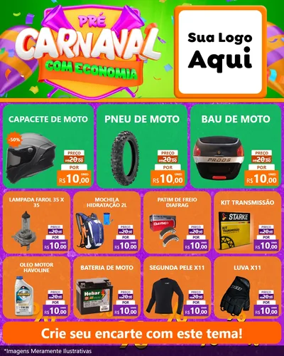 Modelo de Rede Social para Feed Instagram com o tema Pré-Carnaval Com Economia para Moto peças