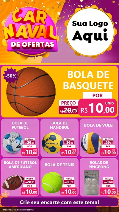 Modelo de Rede Social para Stories com o tema Carnaval de Ofertas para Artigos Esportivos
