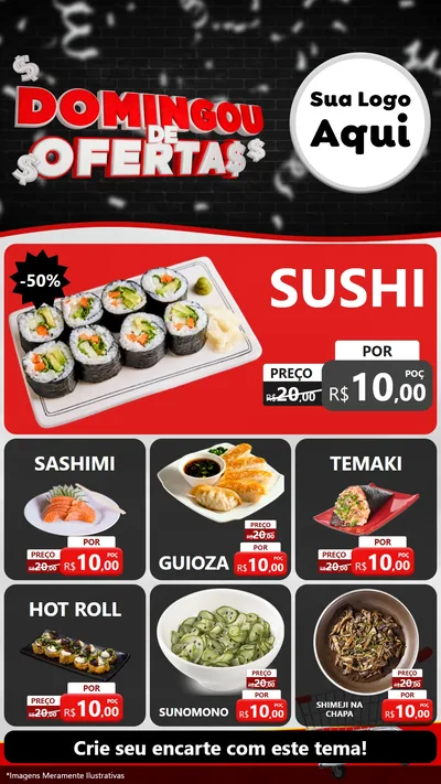 Modelo de Rede Social para Stories com o tema Domingou de Ofertas para Comida japonesa