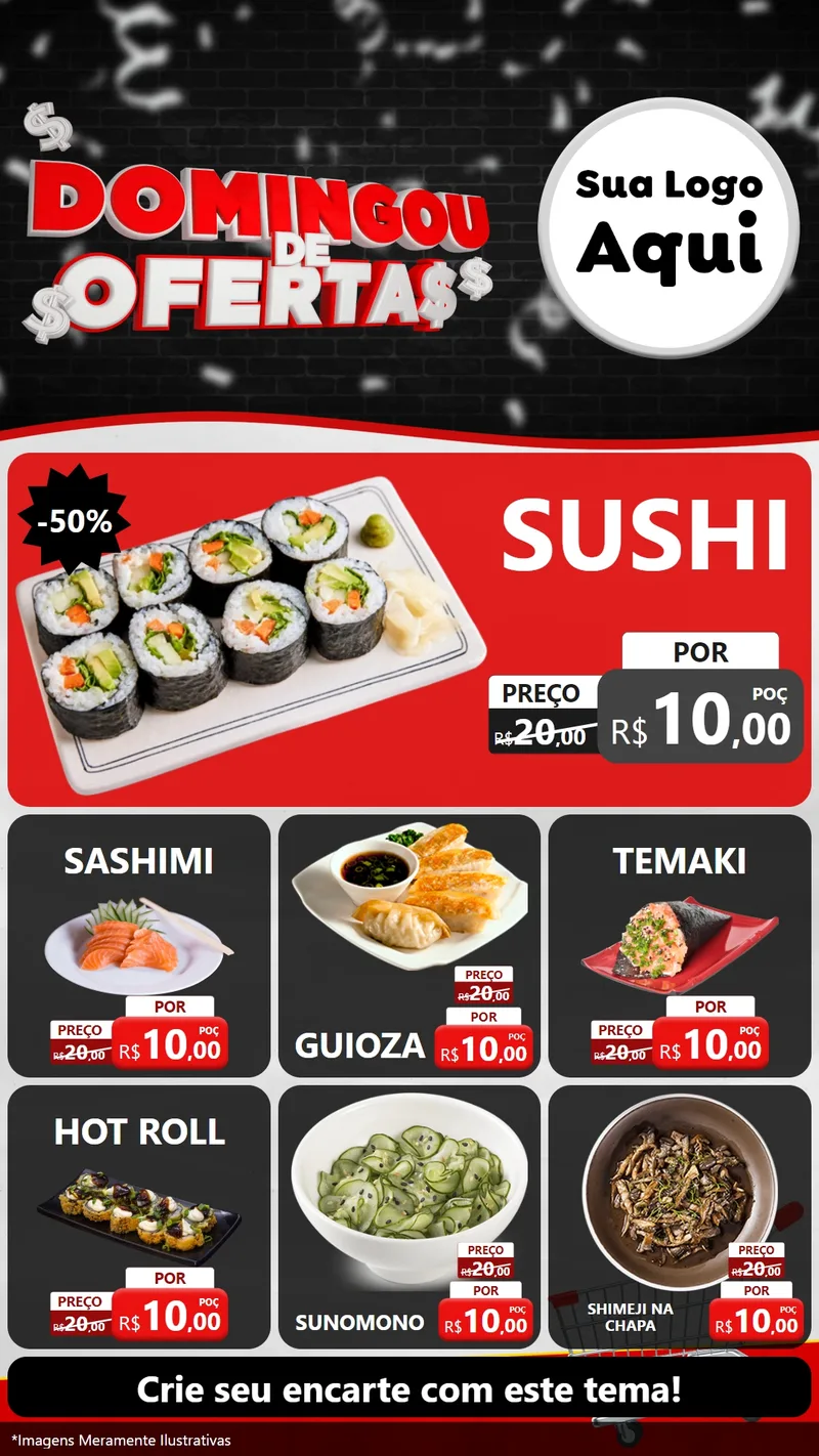 Modelo de Rede Social para Stories com o tema Domingou de Ofertas para Comida japonesa