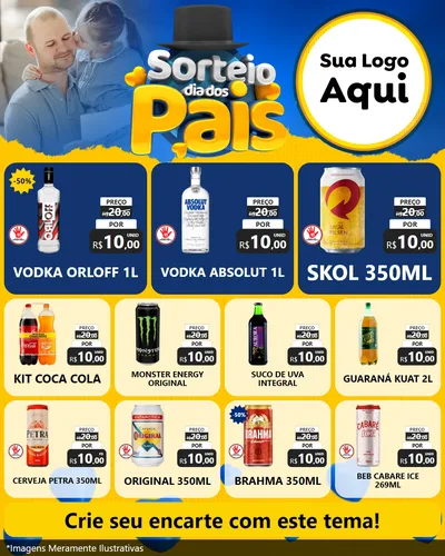 Modelo de Rede Social para Feed Instagram com o tema Sorteio Dia Dos Pais para Distribuidora de bebidas