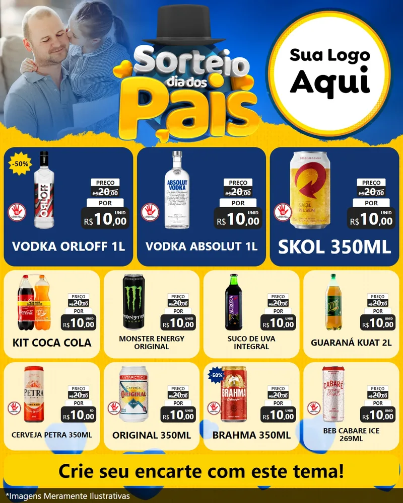 Modelo de Rede Social para Feed Instagram com o tema Sorteio Dia Dos Pais para Distribuidora de bebidas
