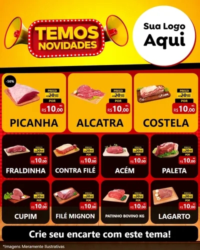 Modelo de Rede Social para Feed Instagram com o tema Temos Novidades para Açougue