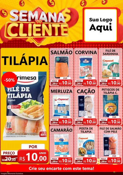 Modelo de Encarte para Encarte A4 Vertical com o tema Semana do Cliente para Peixaria