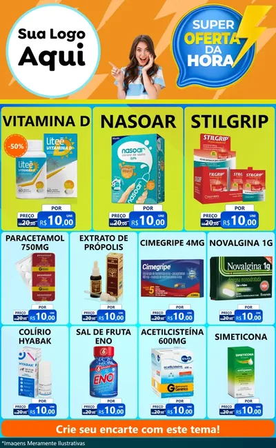 Modelo de Encarte para Encarte Grande com o tema Super Oferta da Hora para Farmácia
