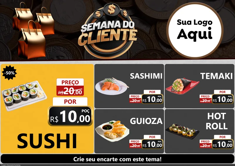 Modelo de Encarte para Encarte A4 Horizontal com o tema Semana do Cliente para Comida japonesa